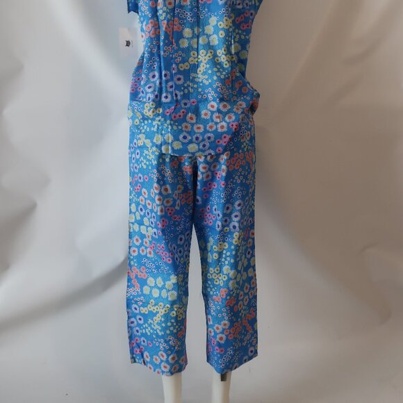 NWT Womens The Cat's Pajamas Cerulean Floral Blue Multi 2 Pc Set Top Bottom L - Picture 14 of 15